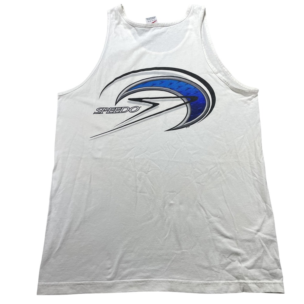 Vintage Speedo Shirt Mens Large White Logo‎ Graphic Swim Tank Top 2000s